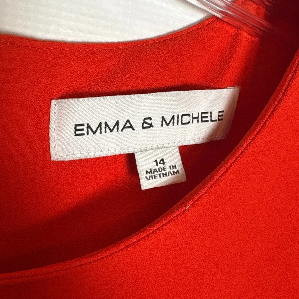 Emma &‎ Michele Red S/S Shift Dress Pleated Hem Size 14 Career Office Modern